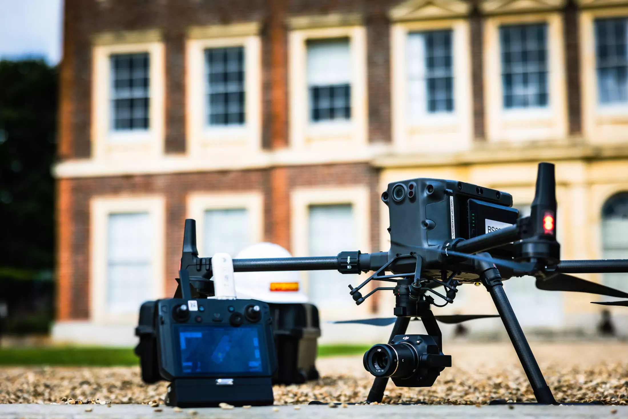 Surveying drone in front of house